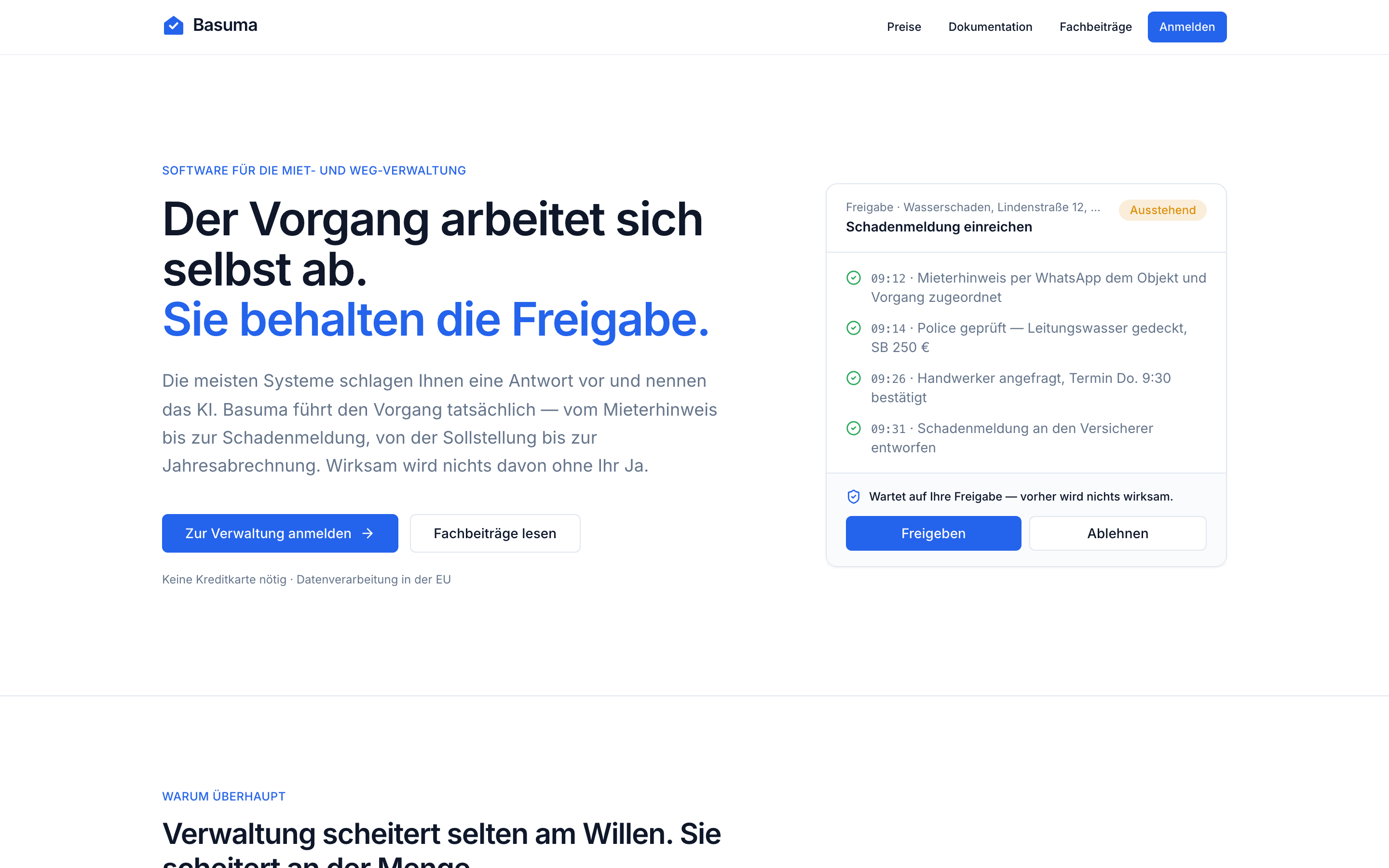 Screenshot der Website Basuma (Desktop)