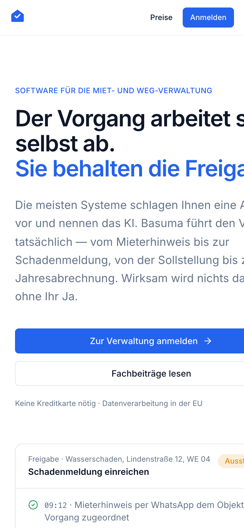 Screenshot der Website Basuma (Handy)