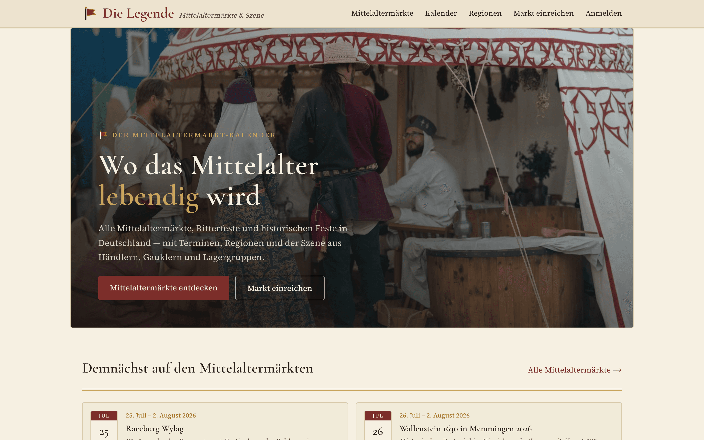 Screenshot der Website Die Legende (Desktop)