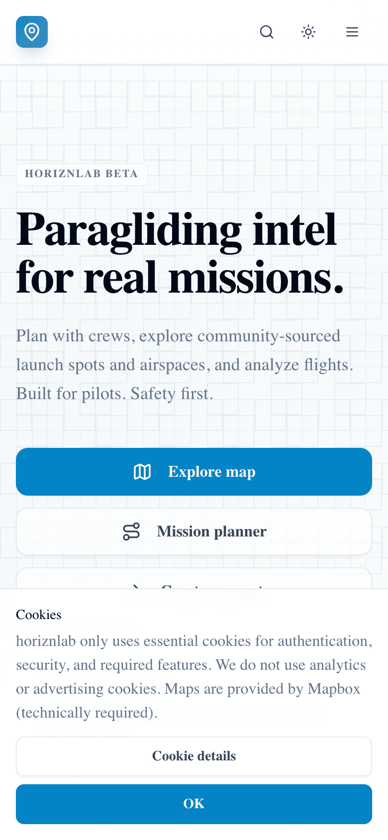 Screenshot der Website horiznlab (Handy)