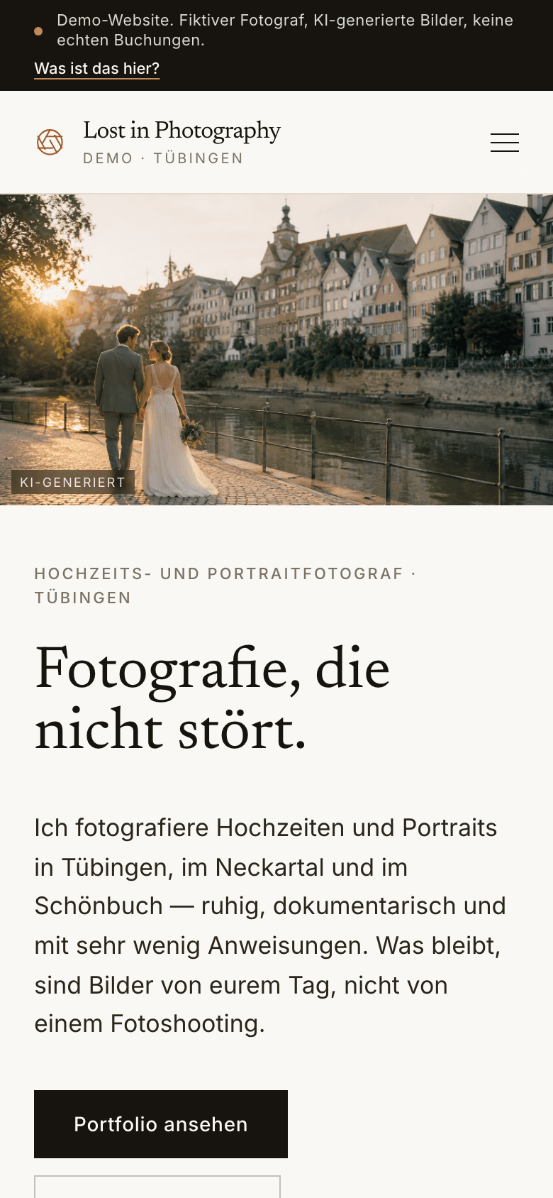 Screenshot der Website Lost in Photography (Handy)