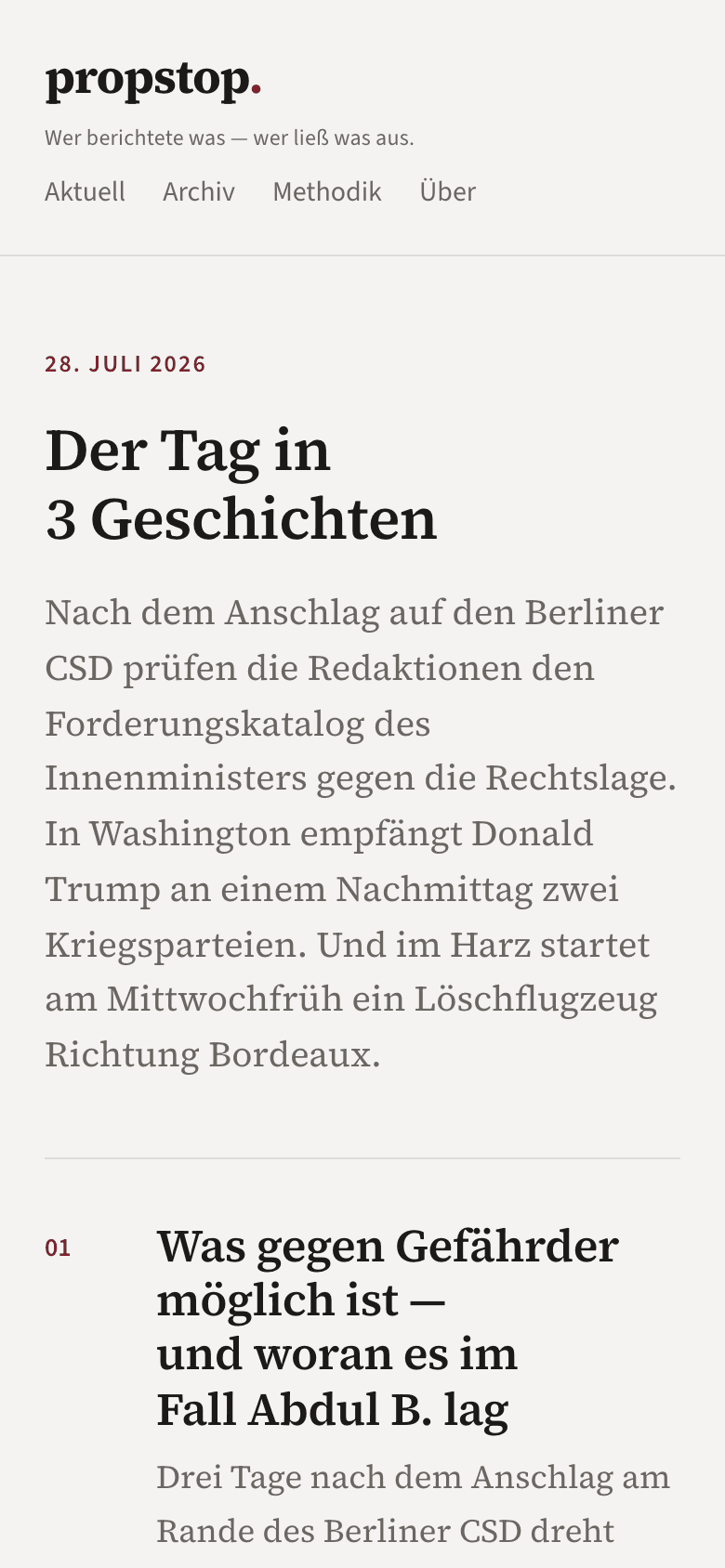 Screenshot der Website propstop (Handy)